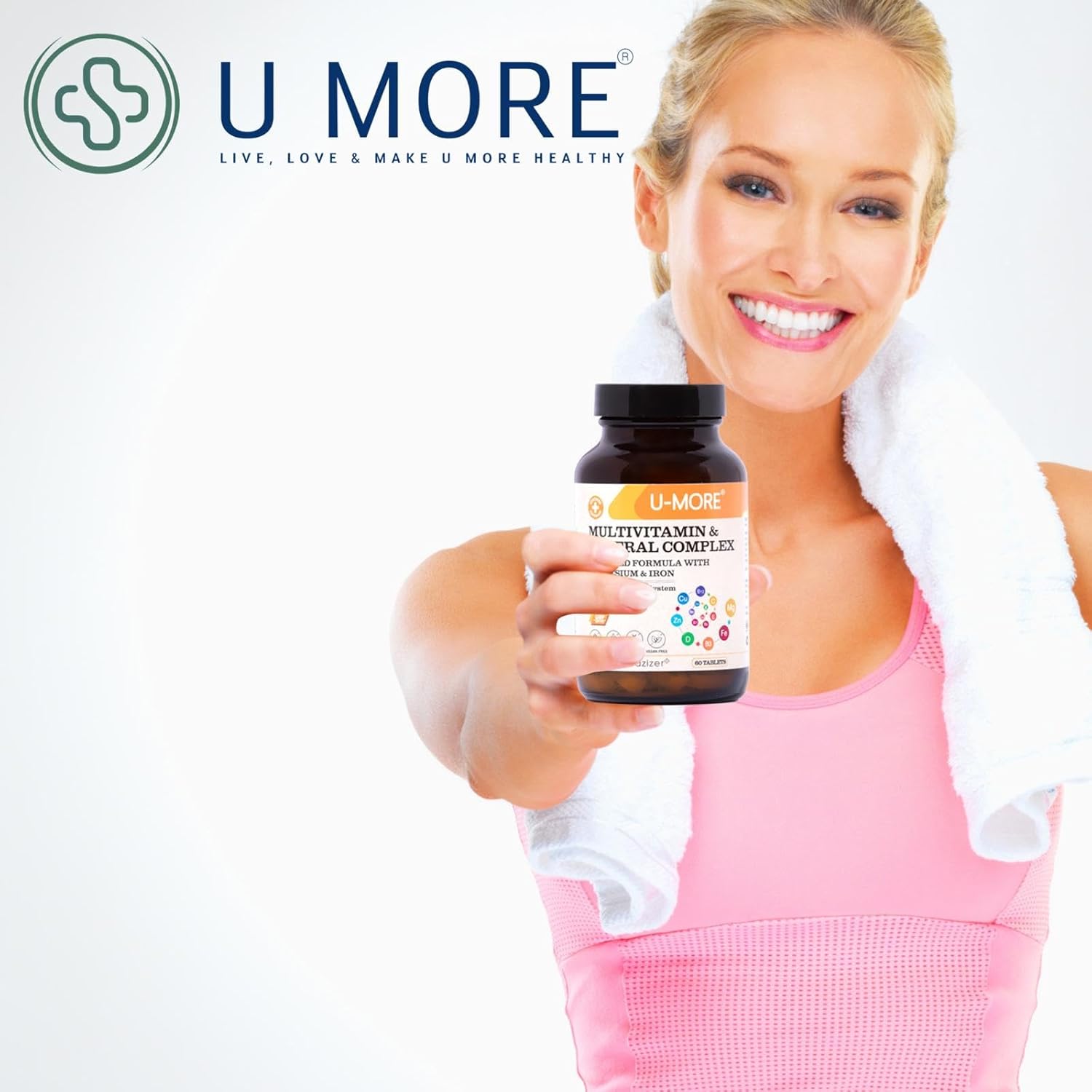 Vegan Multivitamin & Mineral Complex with Calcium, Magnesium, Vitamin A, B, C, D, Iron, Zinc - 60 Tablets for Immune Support & Overall Health