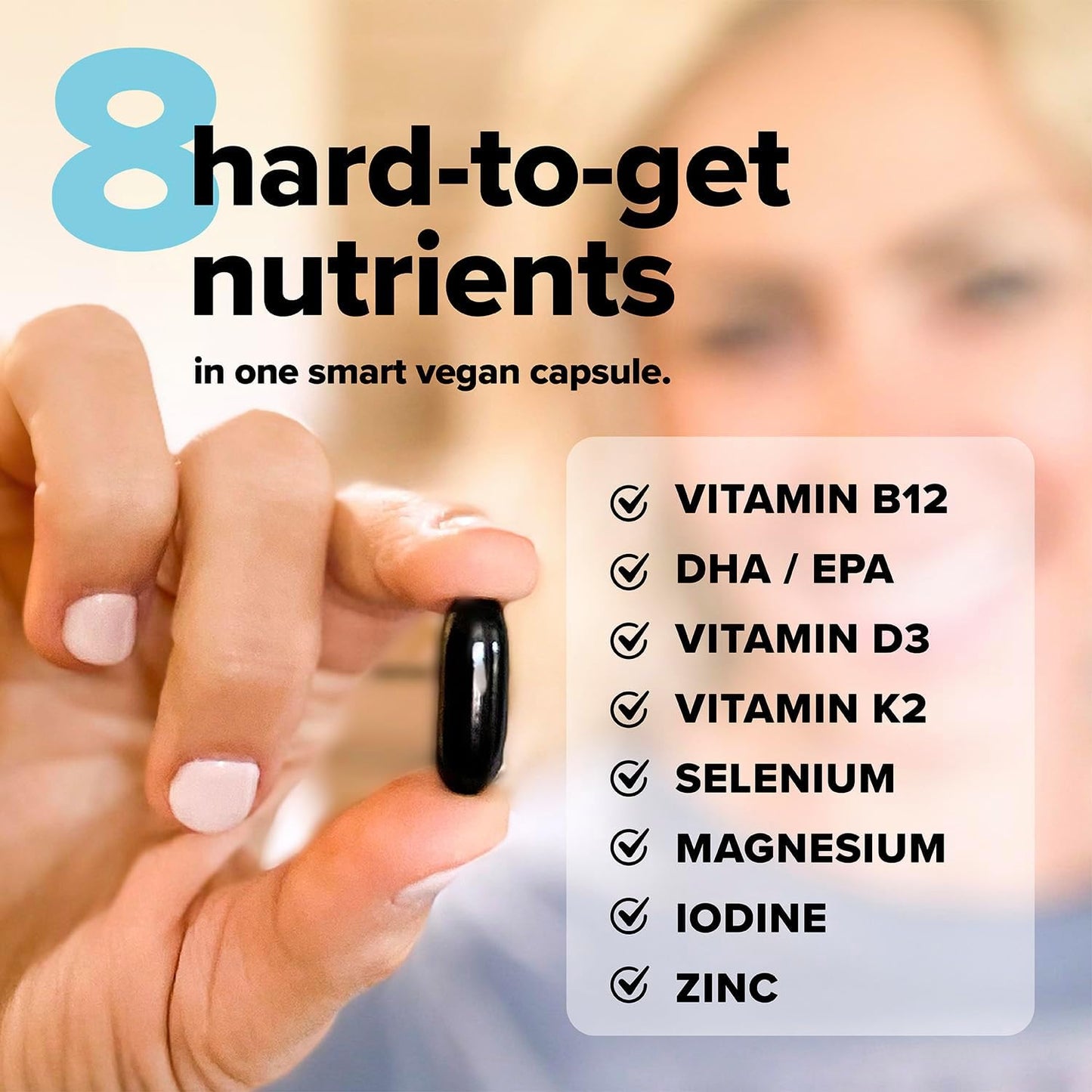 Vegan Multivitamin Supplement with Omega 3, B12, D3, Zinc, Selenium, Magnesium, Iodine - Immune Support - 90 Count Jar