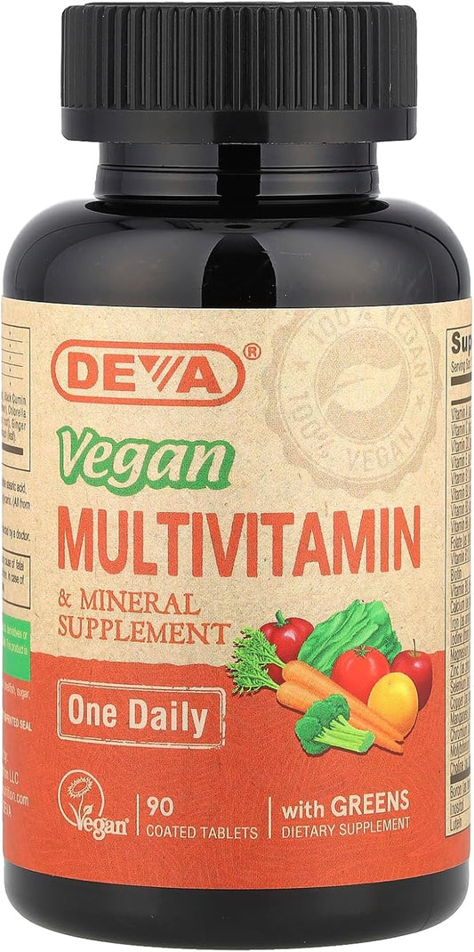 Vegan Multivitamin Tablets for Women & Men with Iron, Vitamin C, B Complex, B12, E, Zinc - 90 Tablets, Gluten Free