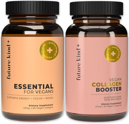 Vegan Multivitamins & Collagen Booster Bundle for Skin, Hair, and Nail Health | B12, Omega 3, Vitamin D3 | Best Sellers for Women and Men by Future Kind