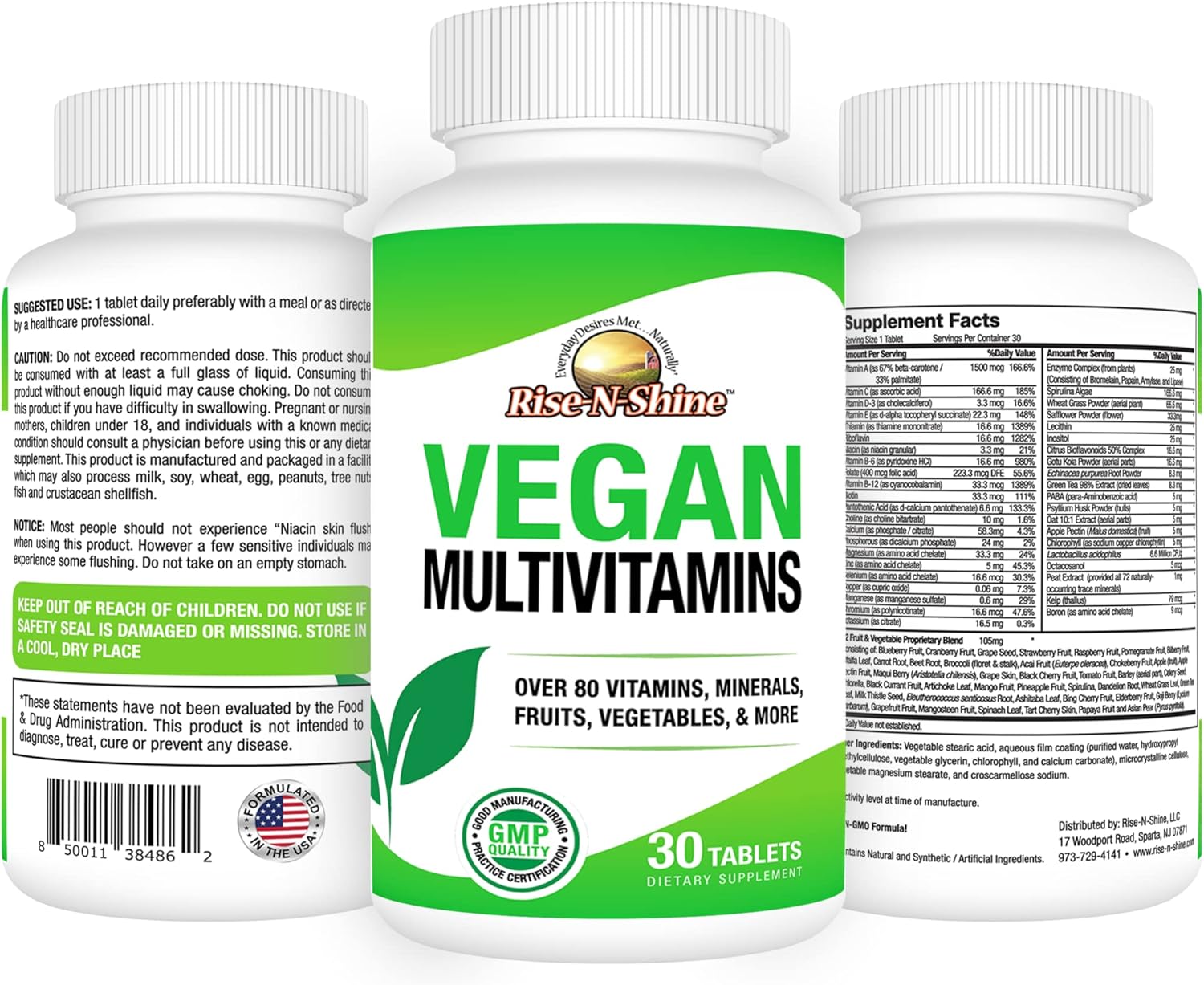 Vegan MultiVitamins Complete Daily Supplement for Men and Women - Over 80 Vitamins, Minerals, Fruits, Vegetables - 30 Count