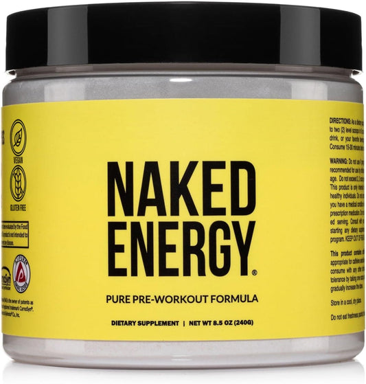 Vegan Naked Energy Pre Workout Powder - Unflavored Pure Energy Boost for Men and Women - 50 Servings