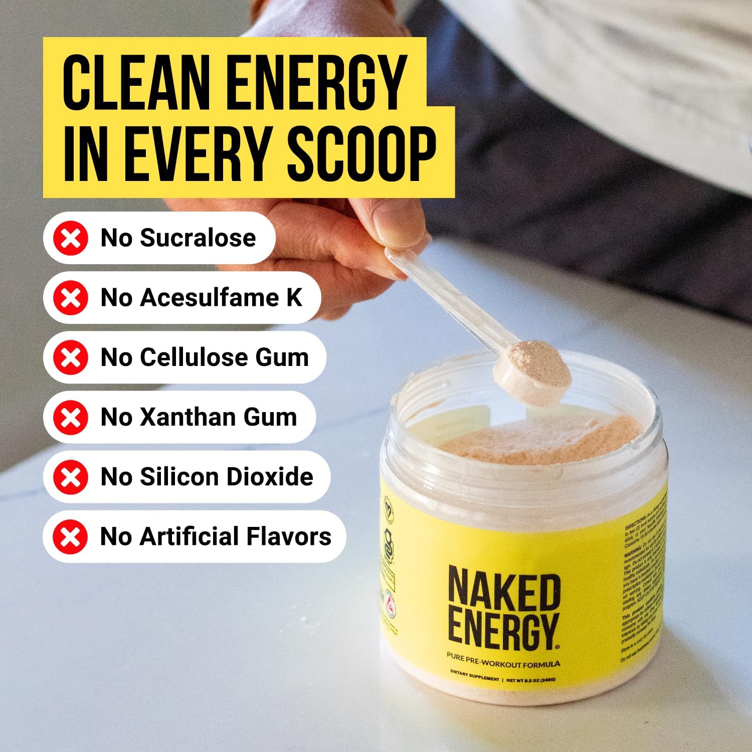 Vegan Naked Energy Pre Workout Powder - Unflavored Pure Energy Boost for Men and Women - 50 Servings