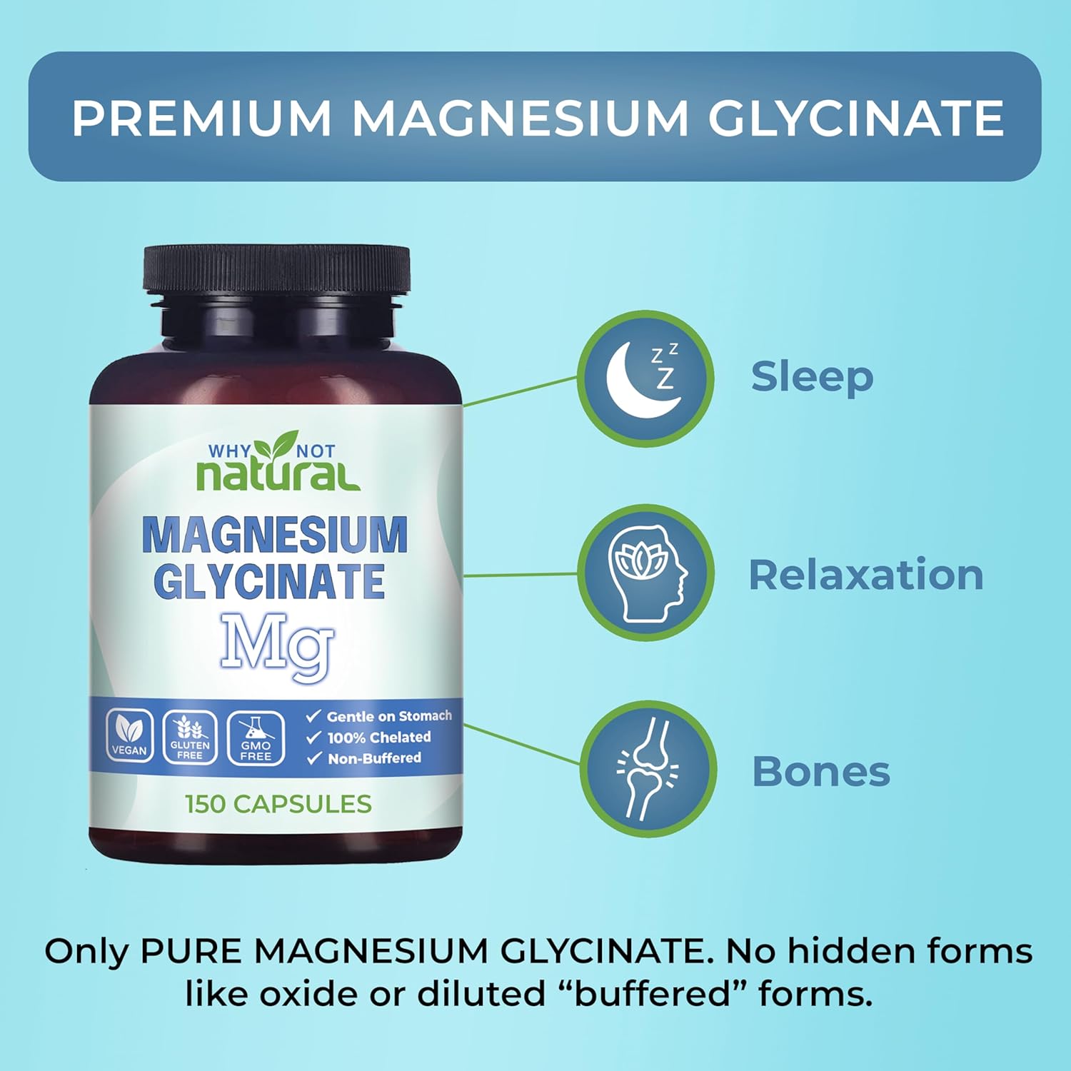 Vegan Natural Magnesium Glycinate Capsules 500mg - Pure & Filler-Free Sleep Aid Supplement