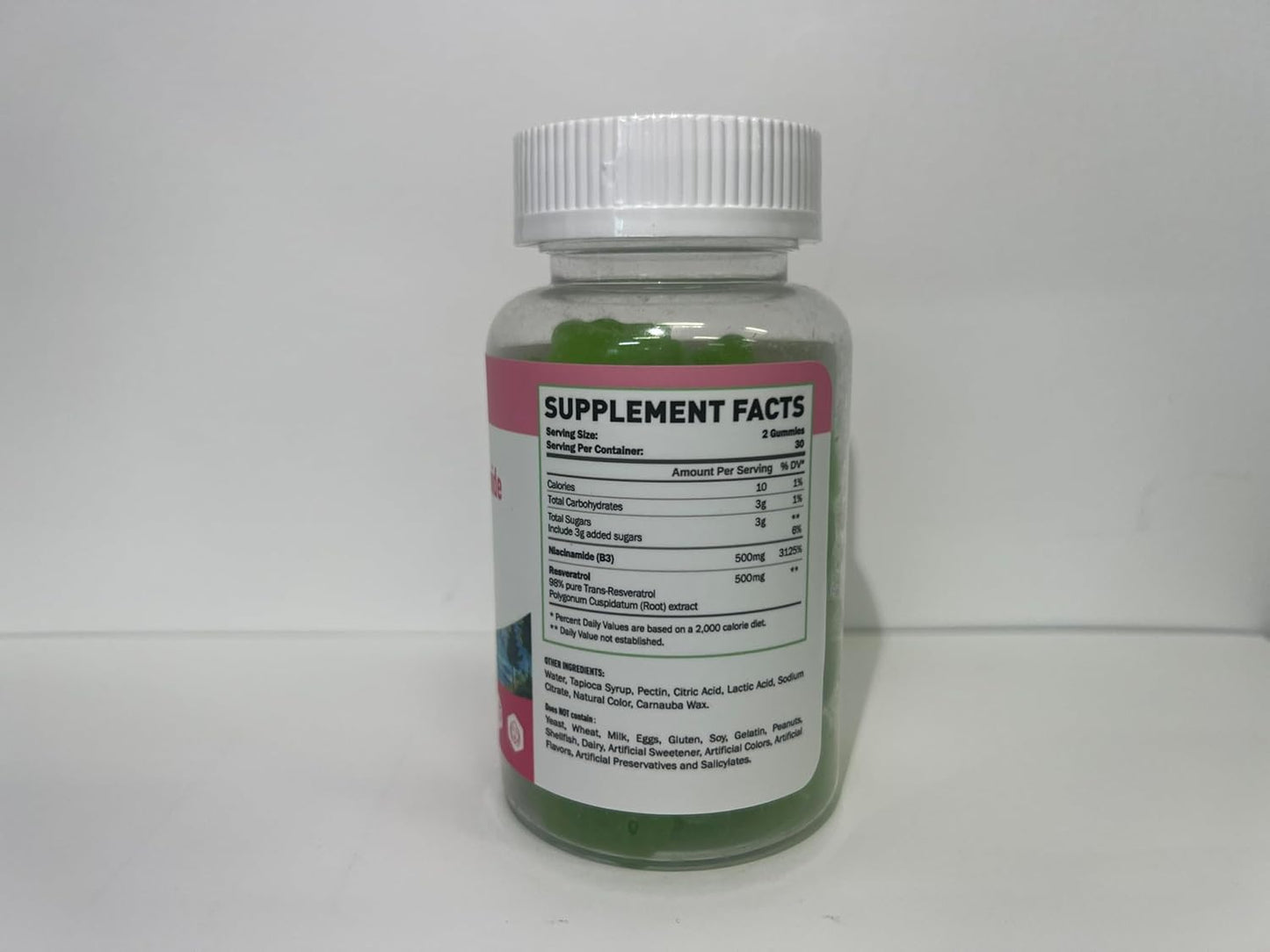 Vegan Niacinamide & Resveratrol Gummies 500mg - Chewable Vitamin B3 Supplement, Apple Flavor - 60 Count