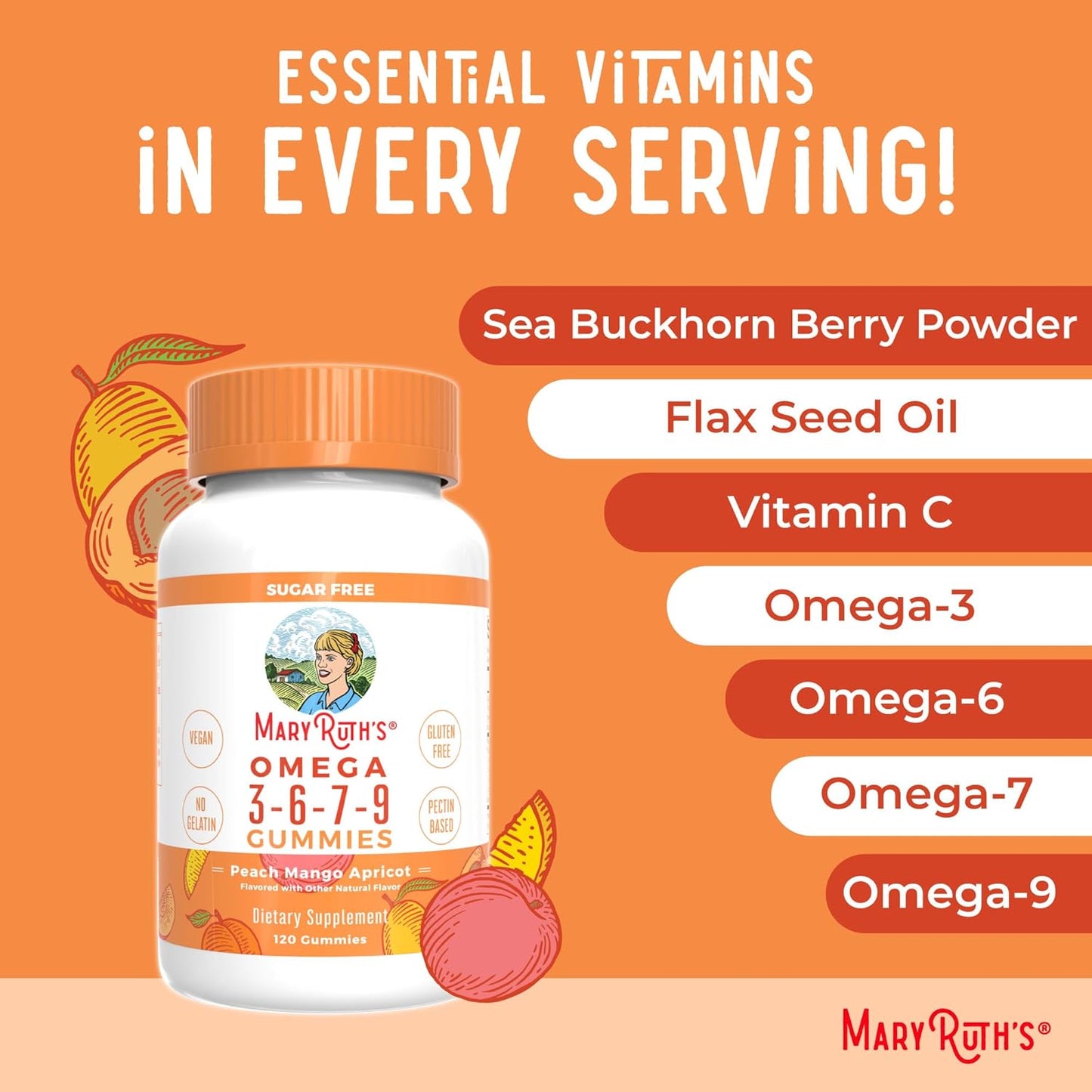 Vegan Omega 3 6 7 9 Gummies with Flaxseed Oil | 4 Month Supply | Non-Fishy Taste | Non-GMO | 120 Count