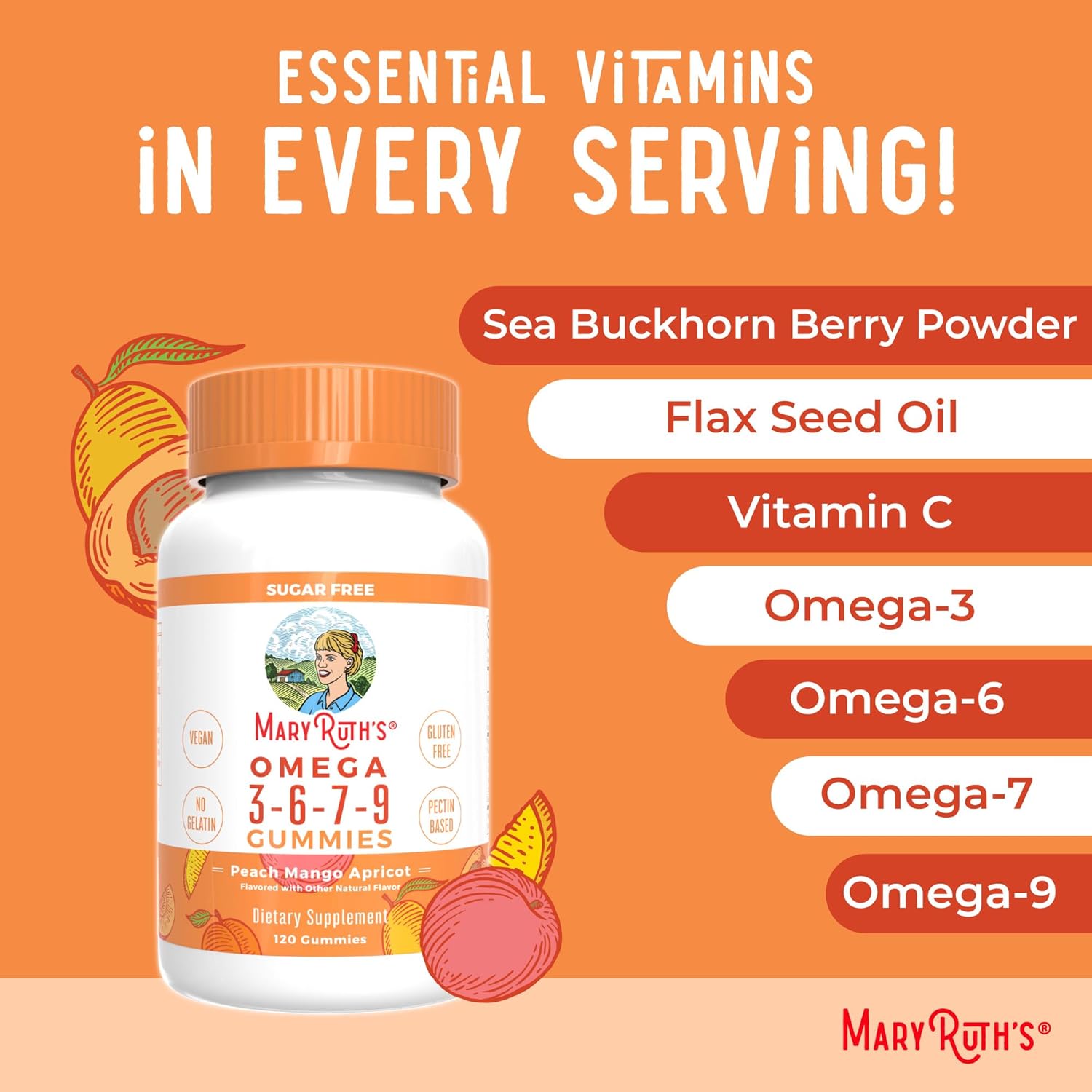 Vegan Omega 3 6 7 9 Gummies with Flaxseed Oil | 4 Month Supply | Non-Fishy Taste | Non-GMO | 120 Count