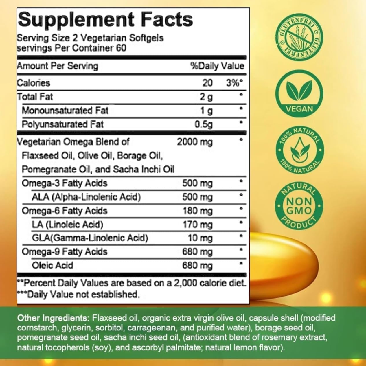 Vegan Omega 3-6-9 Supplement for Heart & Joint Health - 120 Softgels, 60 Day Supply