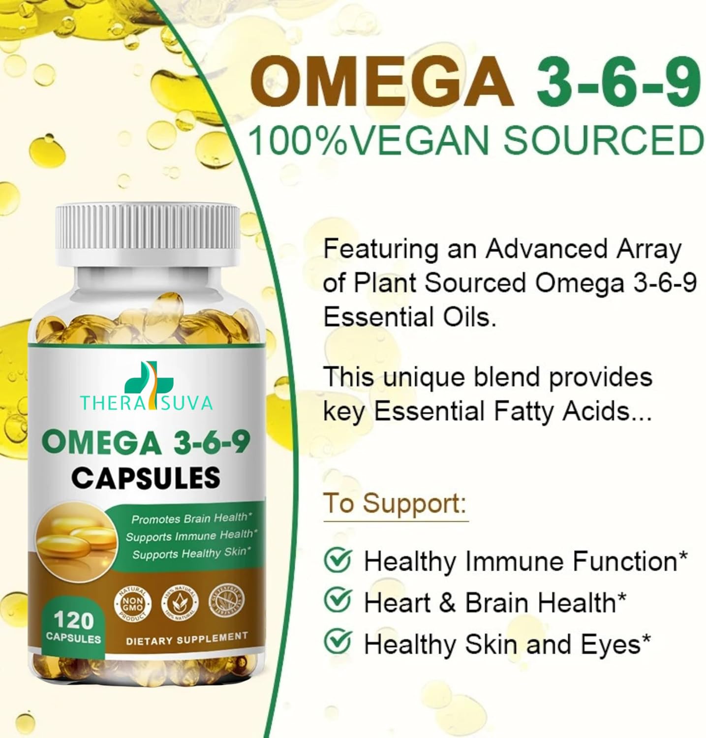 Vegan Omega 3-6-9 Supplement for Heart & Joint Health - 120 Softgels, 60 Day Supply