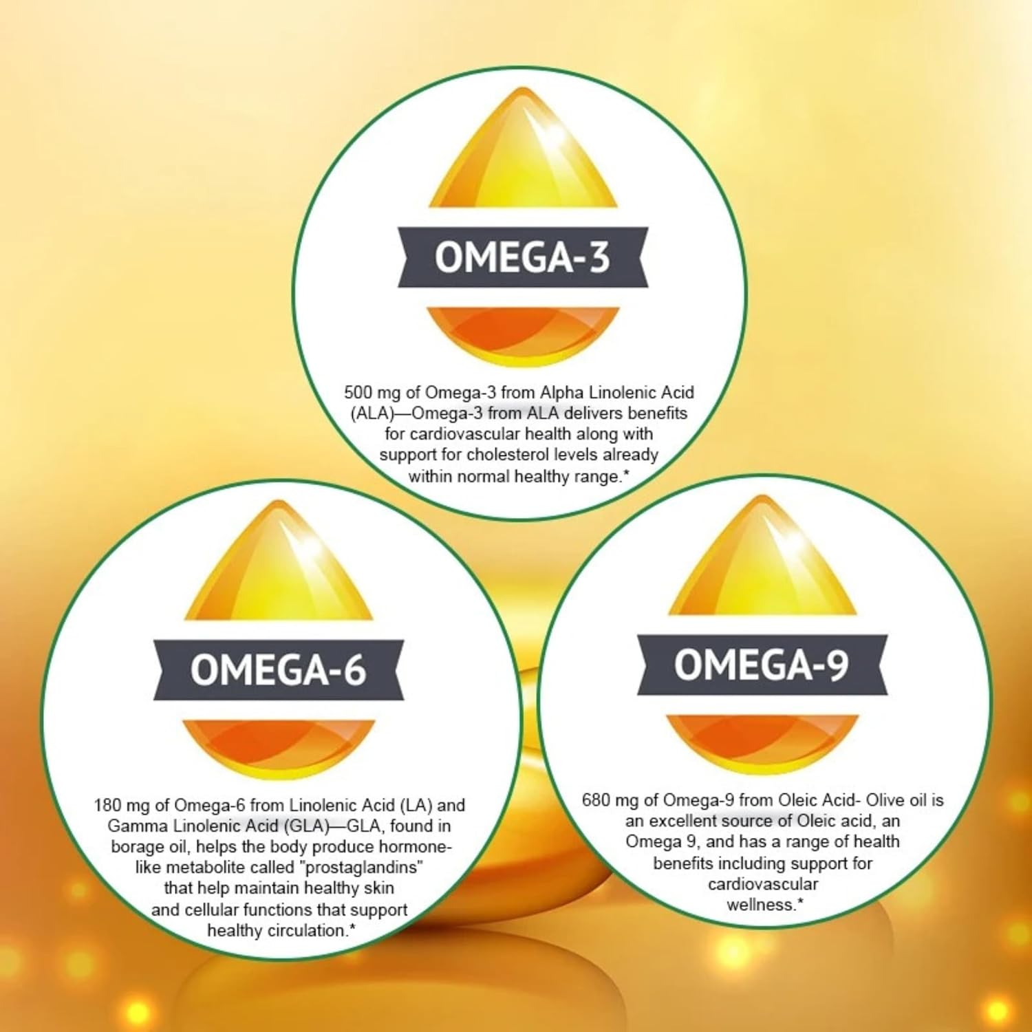 Vegan Omega 3-6-9 Supplement for Heart & Joint Health - 120 Softgels, 60 Day Supply