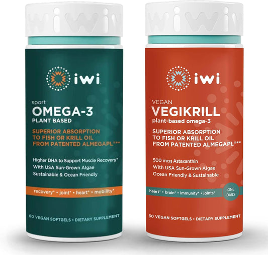 Vegan Omega-3 Bundle: Sport & Vegikrill Algae Oil, 30 Servings - EPA, DHA, Fish Oil Alternative
