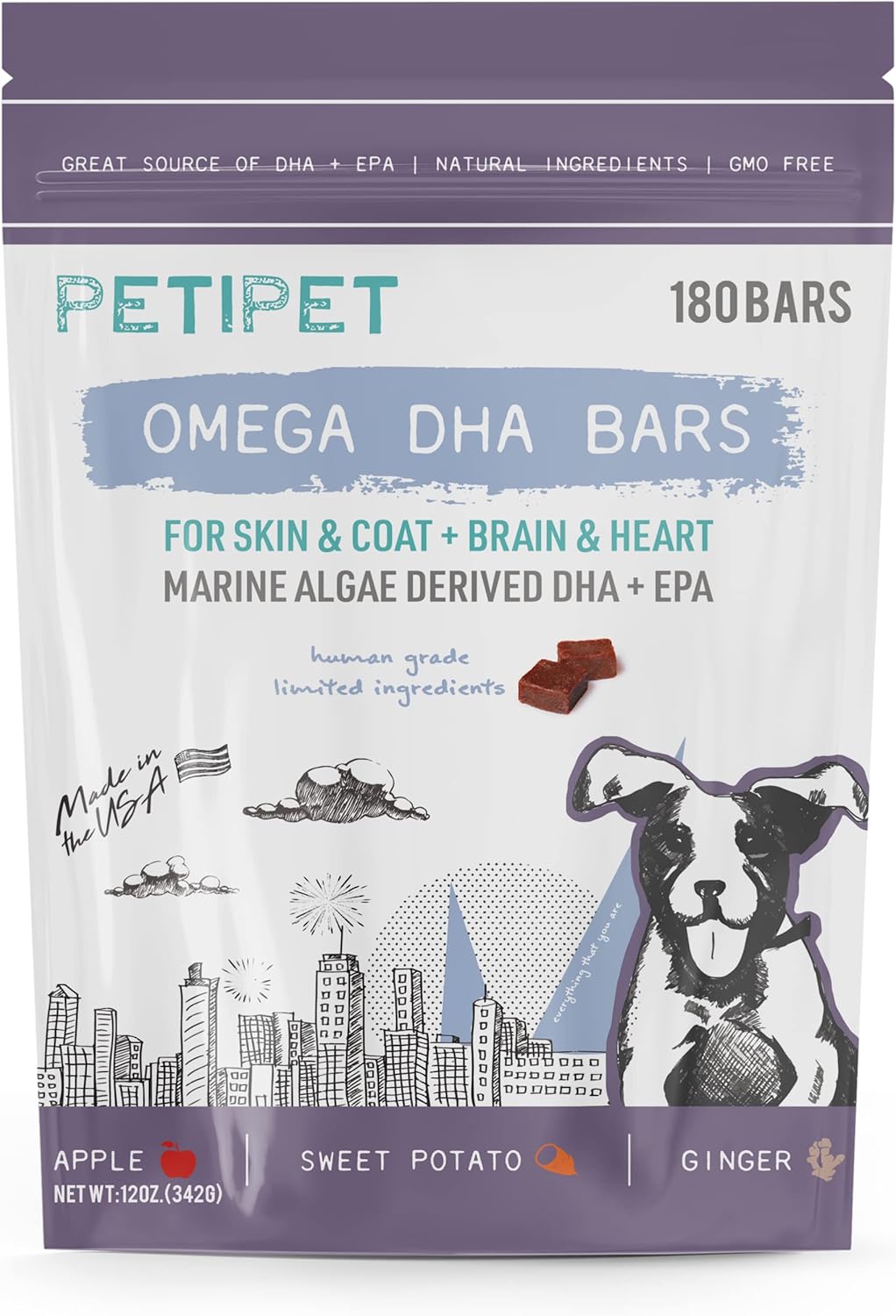 Vegan Omega 3 Chew Treats for Dogs - Itchy Skin Relief, Coat Health, Joint Support - Natural Supplement for Dogs