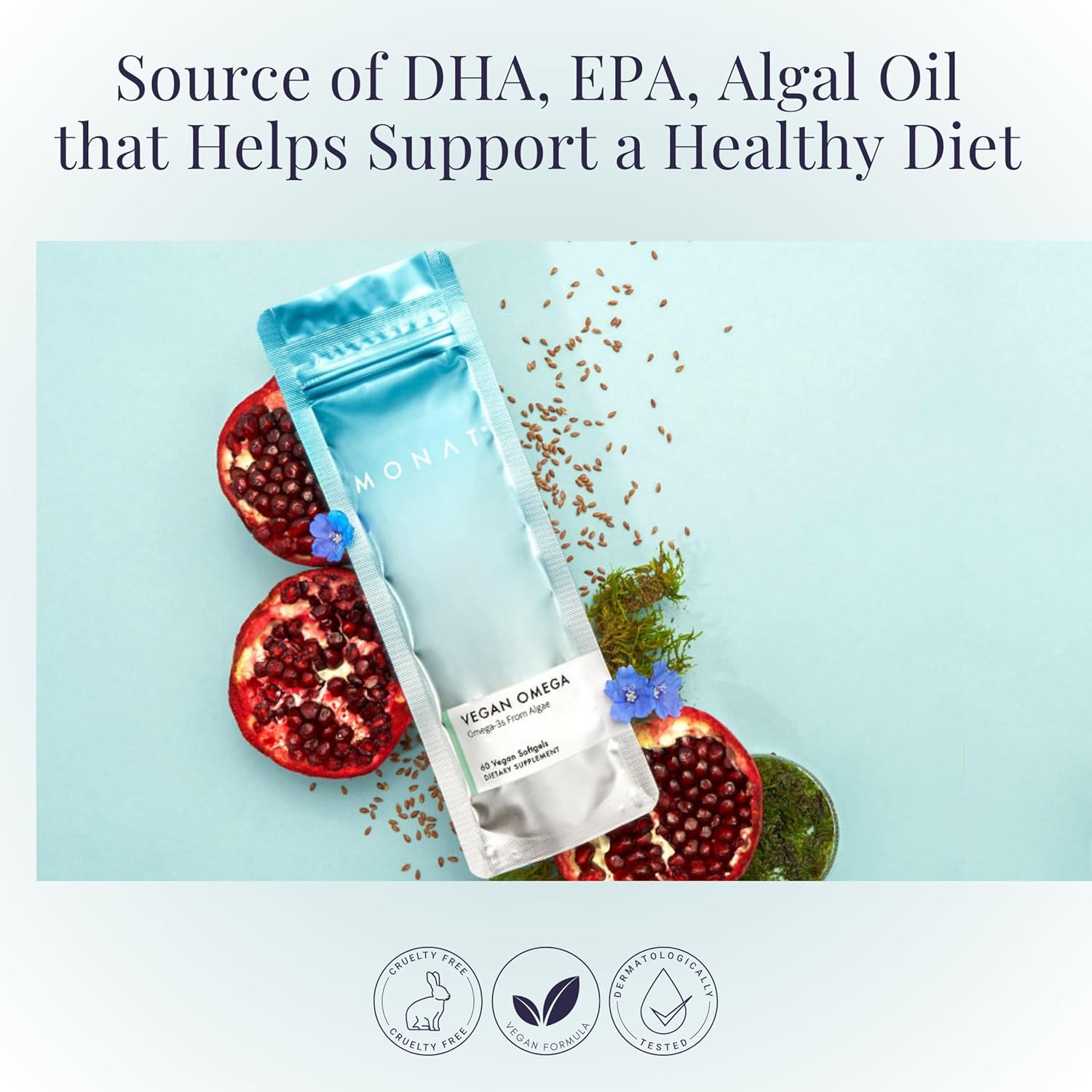 Vegan Omega-3 DHA and EPA Supplement for Cognitive, Heart, Immune, and Eye Health by MONAT