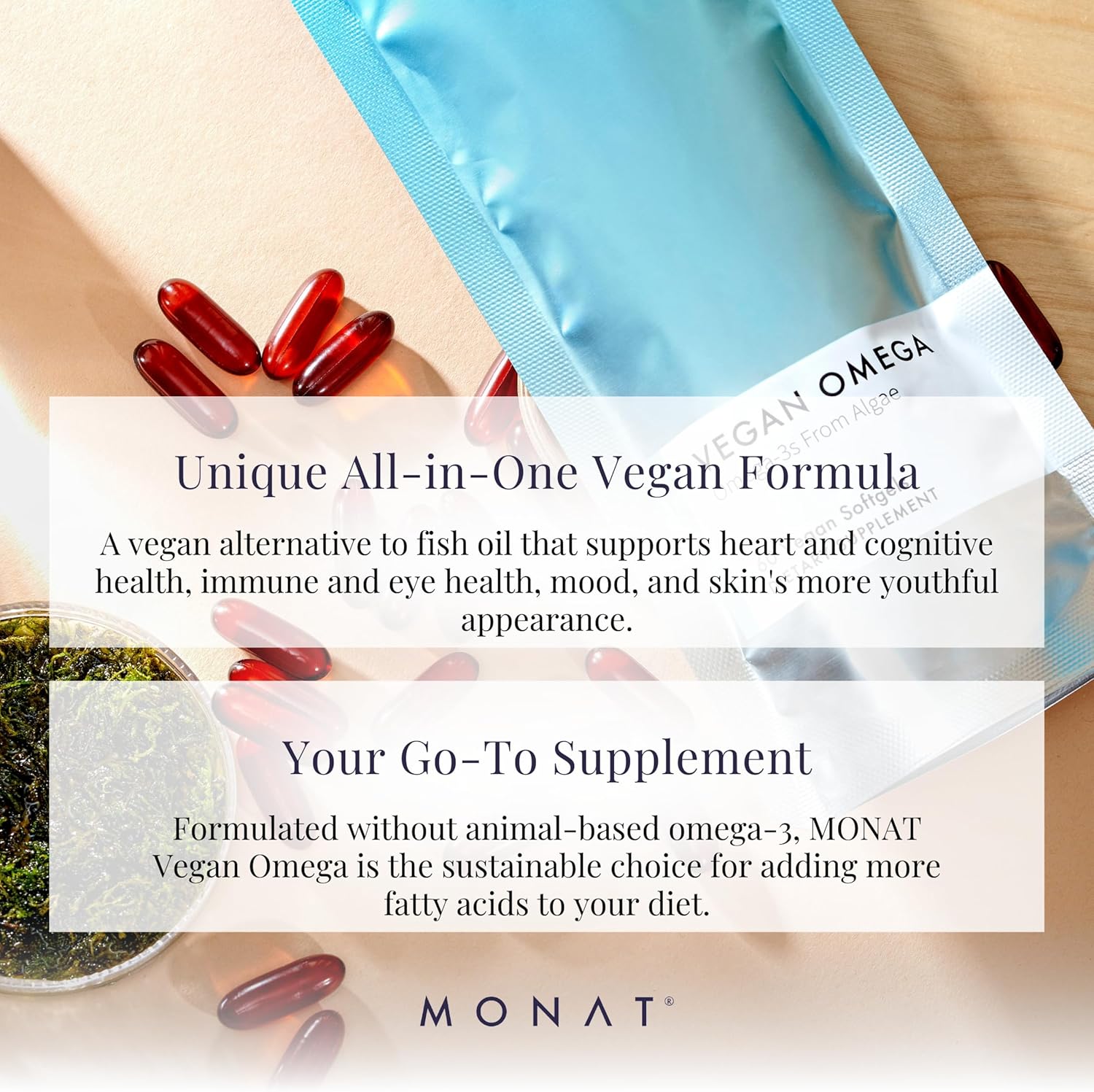 Vegan Omega-3 DHA and EPA Supplement for Cognitive, Heart, Immune, and Eye Health by MONAT
