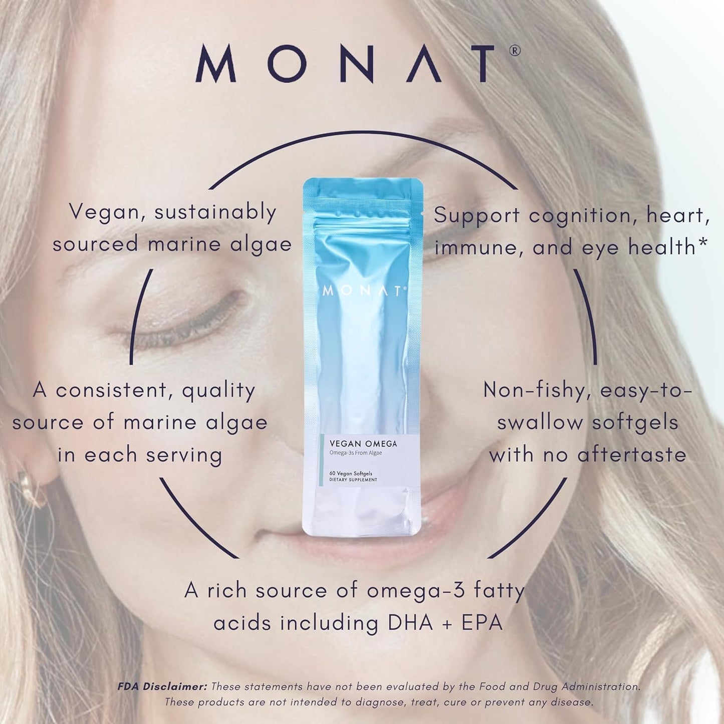 Vegan Omega-3 DHA and EPA Supplement for Cognitive, Heart, Immune, and Eye Health by MONAT