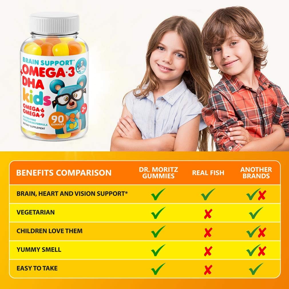 Vegan Omega 3 Gummies for Kids and Toddlers - Brain and Heart Health Support (90 Count), Fish Oil Free
