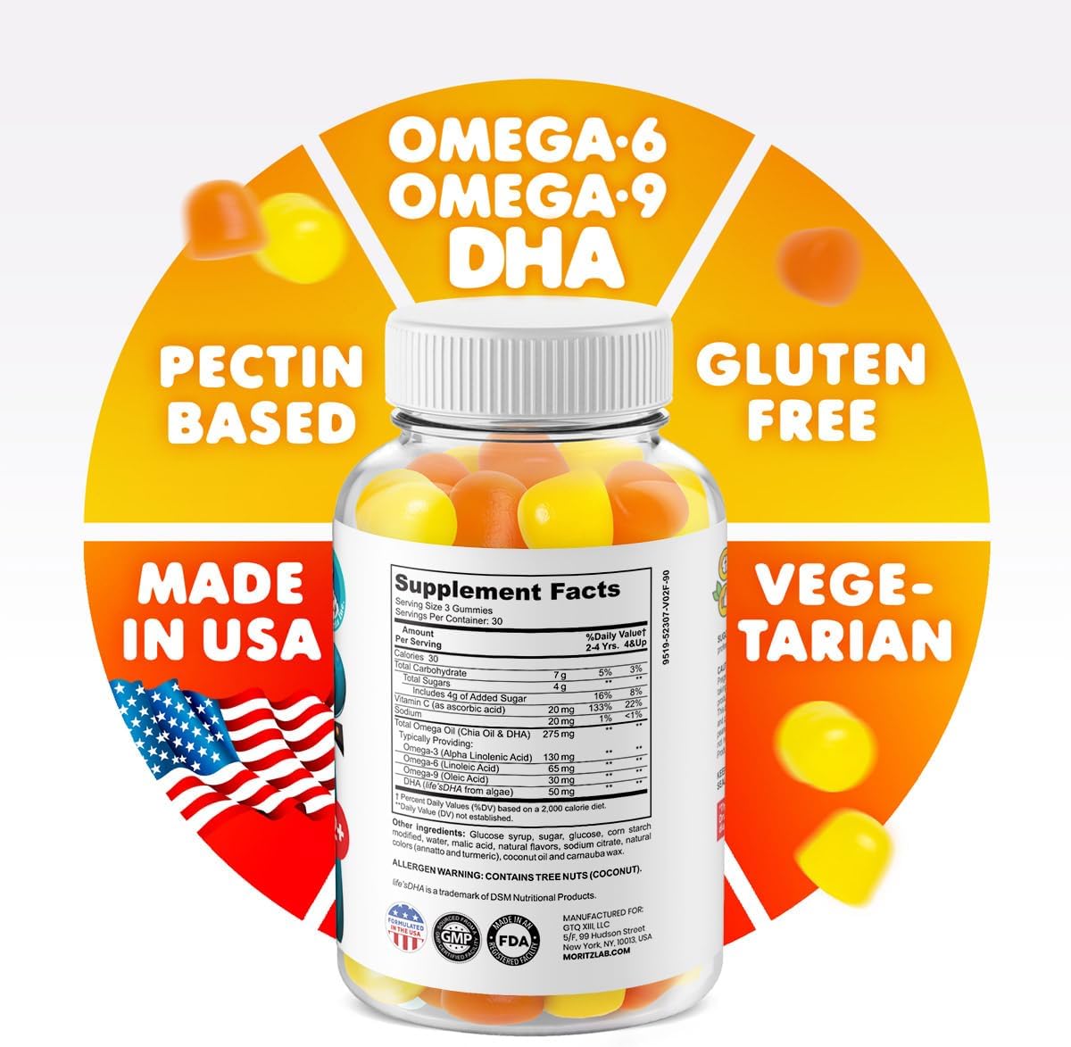 Vegan Omega 3 Gummies for Kids and Toddlers - Brain and Heart Health Support (90 Count), Fish Oil Free
