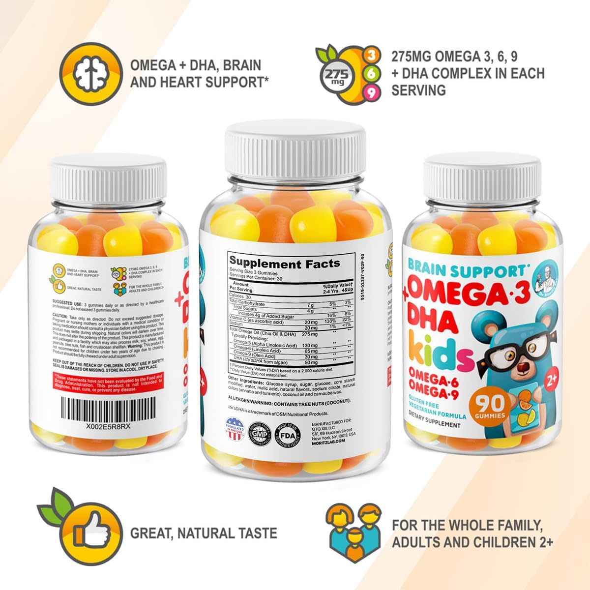 Vegan Omega 3 Gummies for Kids and Toddlers - Brain and Heart Health Support (90 Count), Fish Oil Free