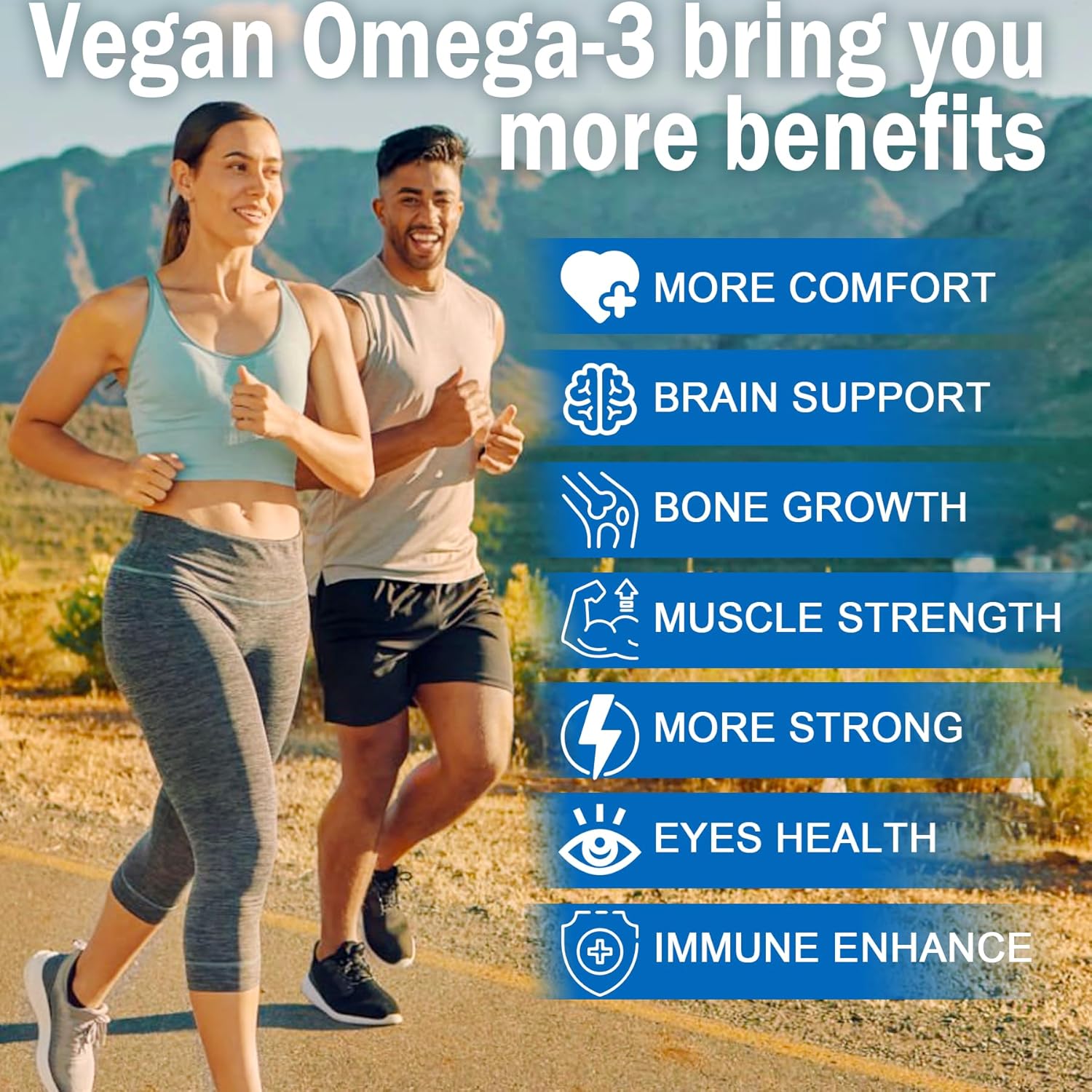 Vegan Omega 3 Gummies with Vitamin D3 K2, Algae EPA & DHA, MCT Oil, Brain & Eye Health, Sugar Free - 2 Pack