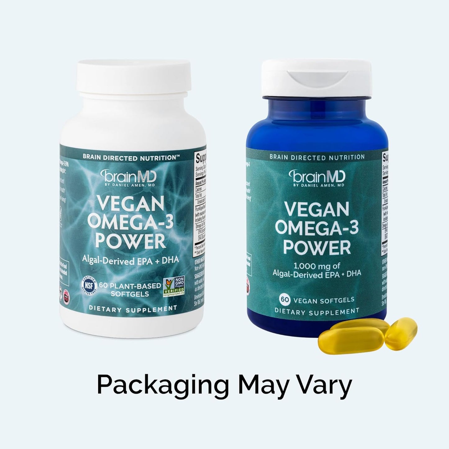 Vegan Omega-3 Power Softgels - 60 Plant-Based Capsules - 1,100 mg EPA & DHA - Supports Focus, Memory, Heart Health - Vegan, Gluten-Free, Non-GMO - 30 Servings