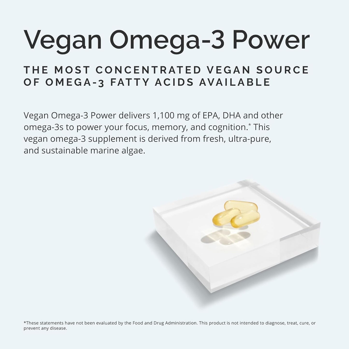 Vegan Omega-3 Power Softgels - 60 Plant-Based Capsules - 1,100 mg EPA & DHA - Supports Focus, Memory, Heart Health - Vegan, Gluten-Free, Non-GMO - 30 Servings