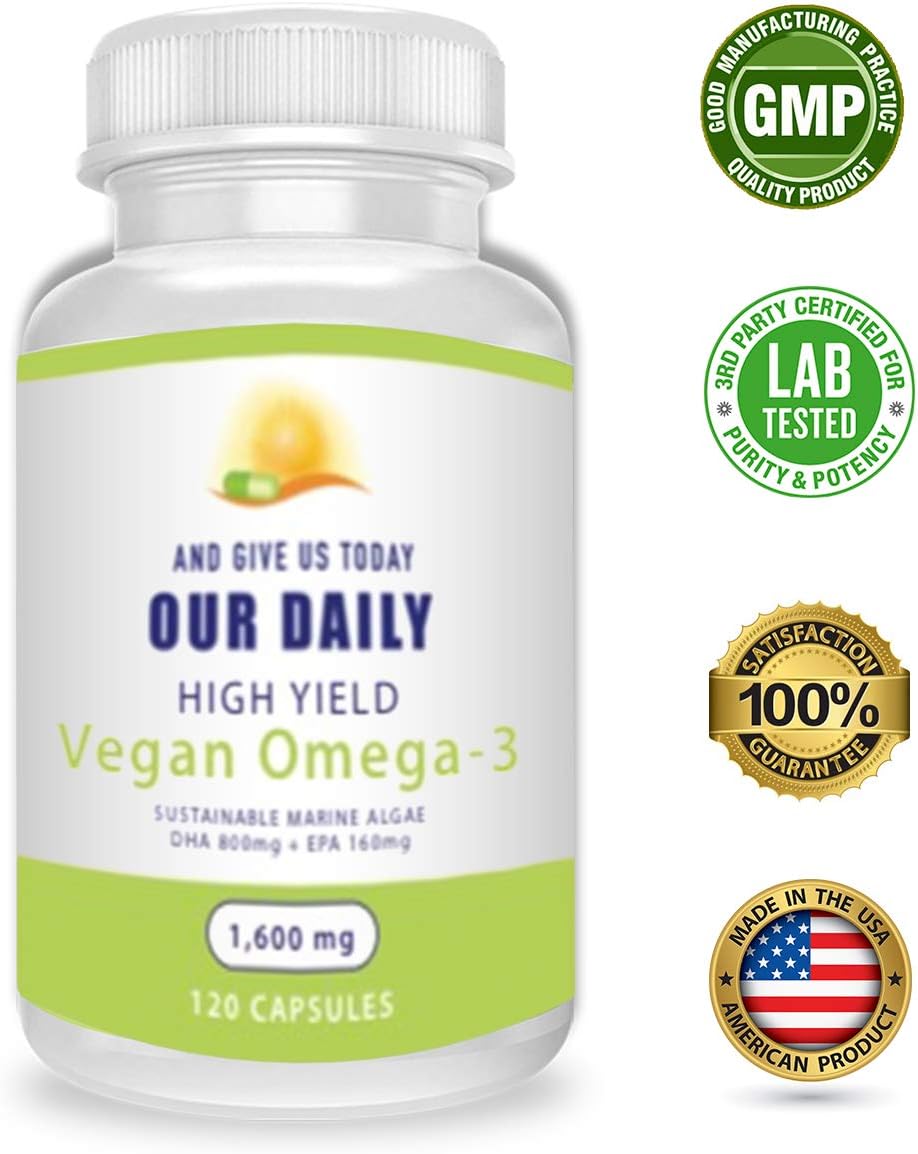 Vegan Omega-3 Supplement for Eye Health & Wellness - Plant-Based DHA & EPA Fatty Acids - Carrageenan Free Softgels - Marine Algal Source