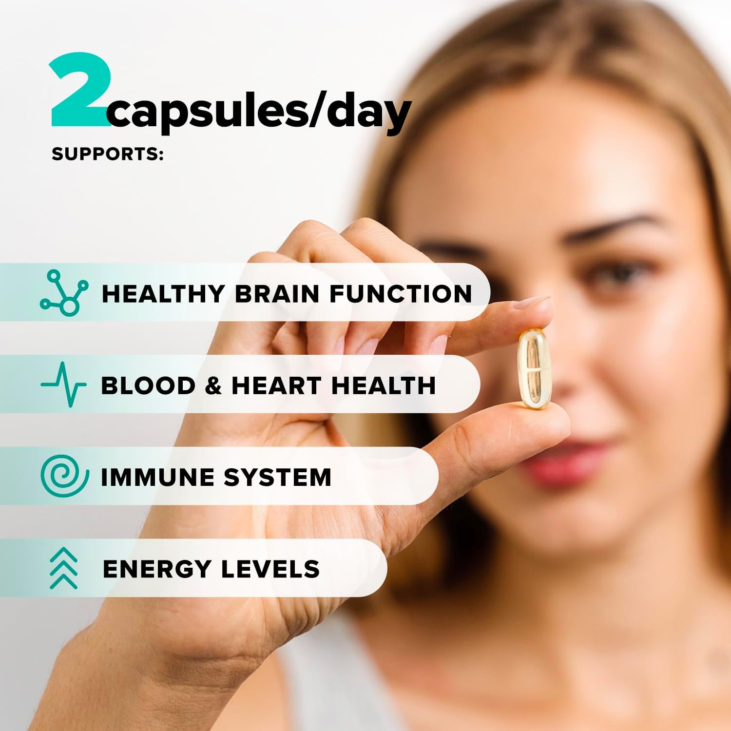 Vegan Omega-3 Supplement with DHA, EPA, SDA, ALA - 960mg Fatty Acids for Immune Support - 120 Liquid Capsules, 60 Servings