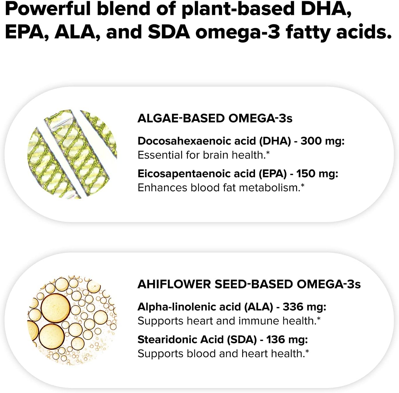 Vegan Omega-3 Supplement with DHA, EPA, SDA, ALA - 960mg Fatty Acids for Immune Support - 120 Liquid Capsules, 60 Servings