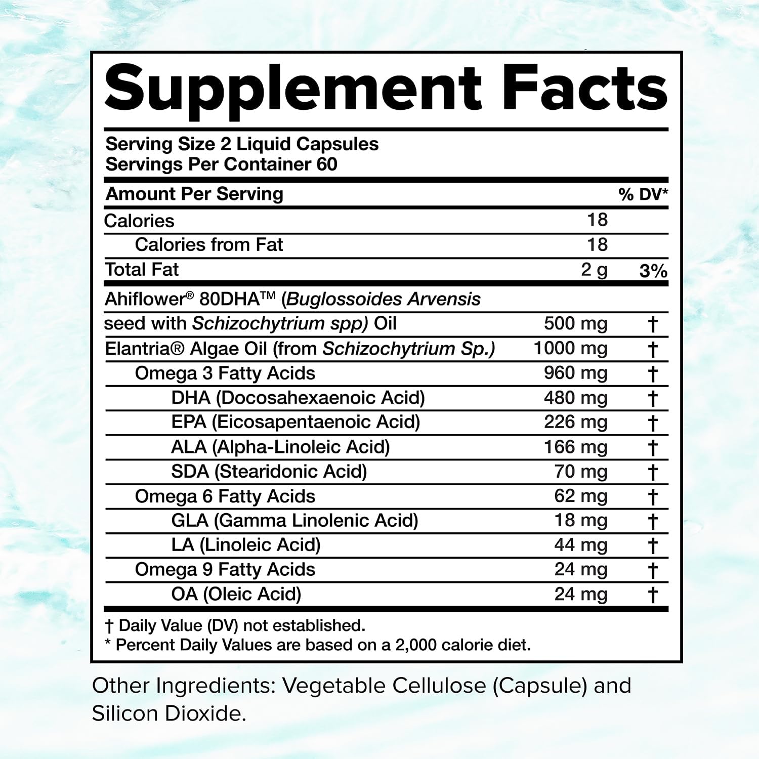 Vegan Omega-3 Supplement with DHA, EPA, SDA, ALA - 960mg Fatty Acids for Immune Support - 120 Liquid Capsules, 60 Servings