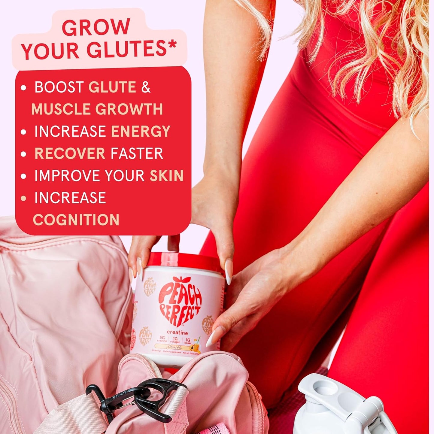 Vegan Peach Flavored Creatine Monohydrate Powder for Women with Collagen and BCAAs - Supports Energy and Muscle Growth - 30 Servings