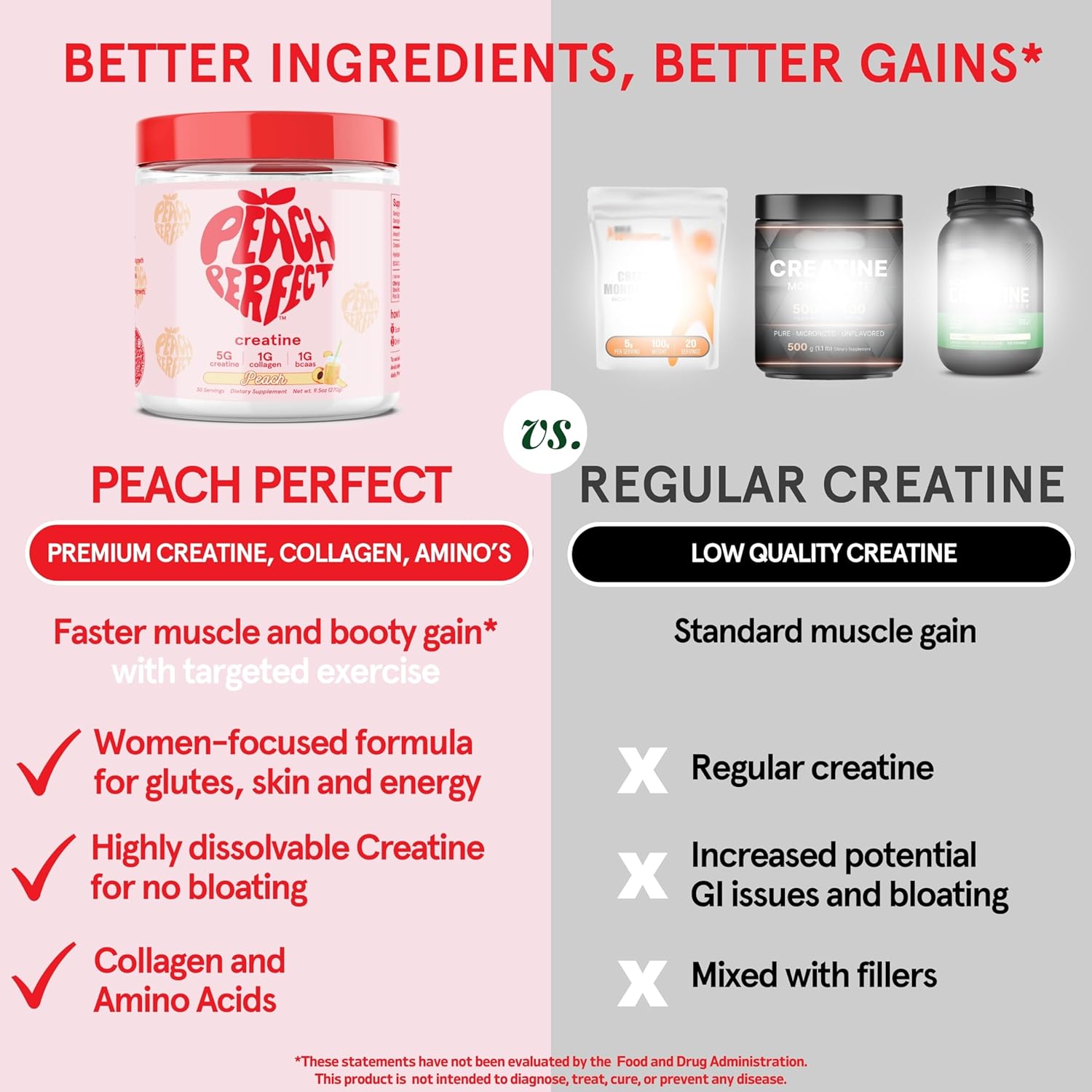 Vegan Peach Perfect Creatine Monohydrate Powder with Collagen & BCAAs - Muscle Support & Energy Boost - 30 Servings, Strawberry Acai Flavor