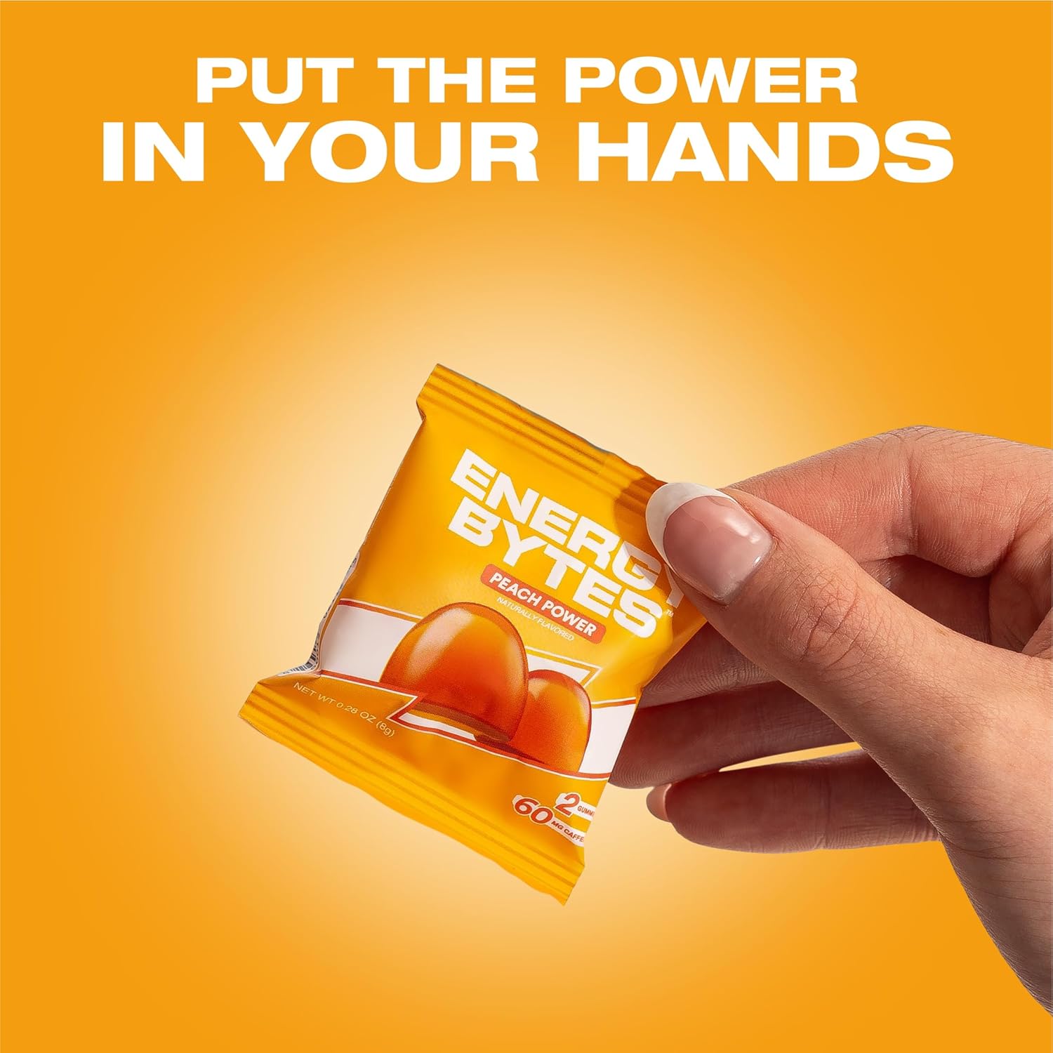 Vegan Peach Power Energy Gummies for Running, Cycling, and Sports Performance - Low Sugar, Instant Energy Boost - 12 Pack