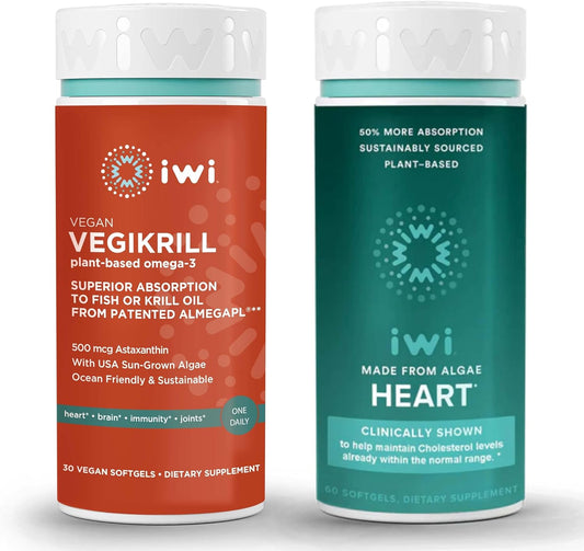 Vegan Plant-Based Algae Omega-3 Bundle, 30 Servings, Krill & Fish Oil Alternative with No Fishy Aftertaste