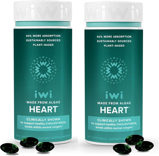 Vegan Plant-Based Algae Omega-3 Supplement for Heart Health, 120 Softgels (60 Servings), EPA Fatty Acids, Krill & Fish Oil Alternative