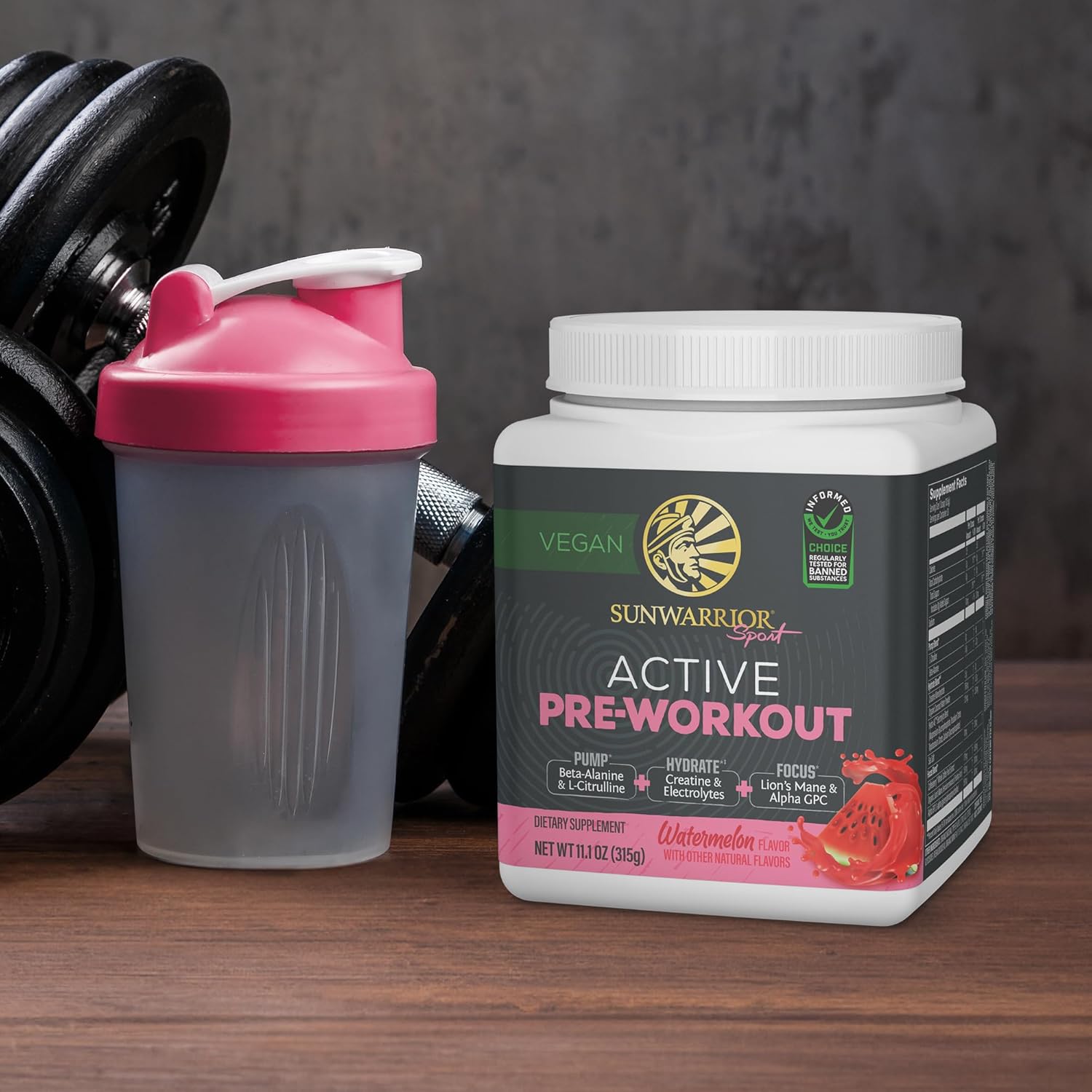 Vegan Plant-Based Pre Workout Powder for Energy, Focus, and Strength - Watermelon Flavored 30 Servings - Active Preworkout Supplement for Endurance and Hydration