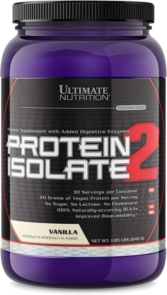 Vegan Plant Based Protein Isolate Powder - Vanilla Flavor - 20g Protein Per Serving - No Sugar, No Lactose - 100% Naturally Occurring BCAAs - 2lb