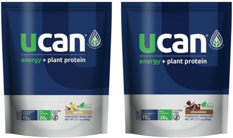 Vegan Plant Protein Powder Bundle with UCAN Energy, Vanilla & Chocolate Flavors - 20g Pea Protein with Essential Amino Acids | 24 Servings