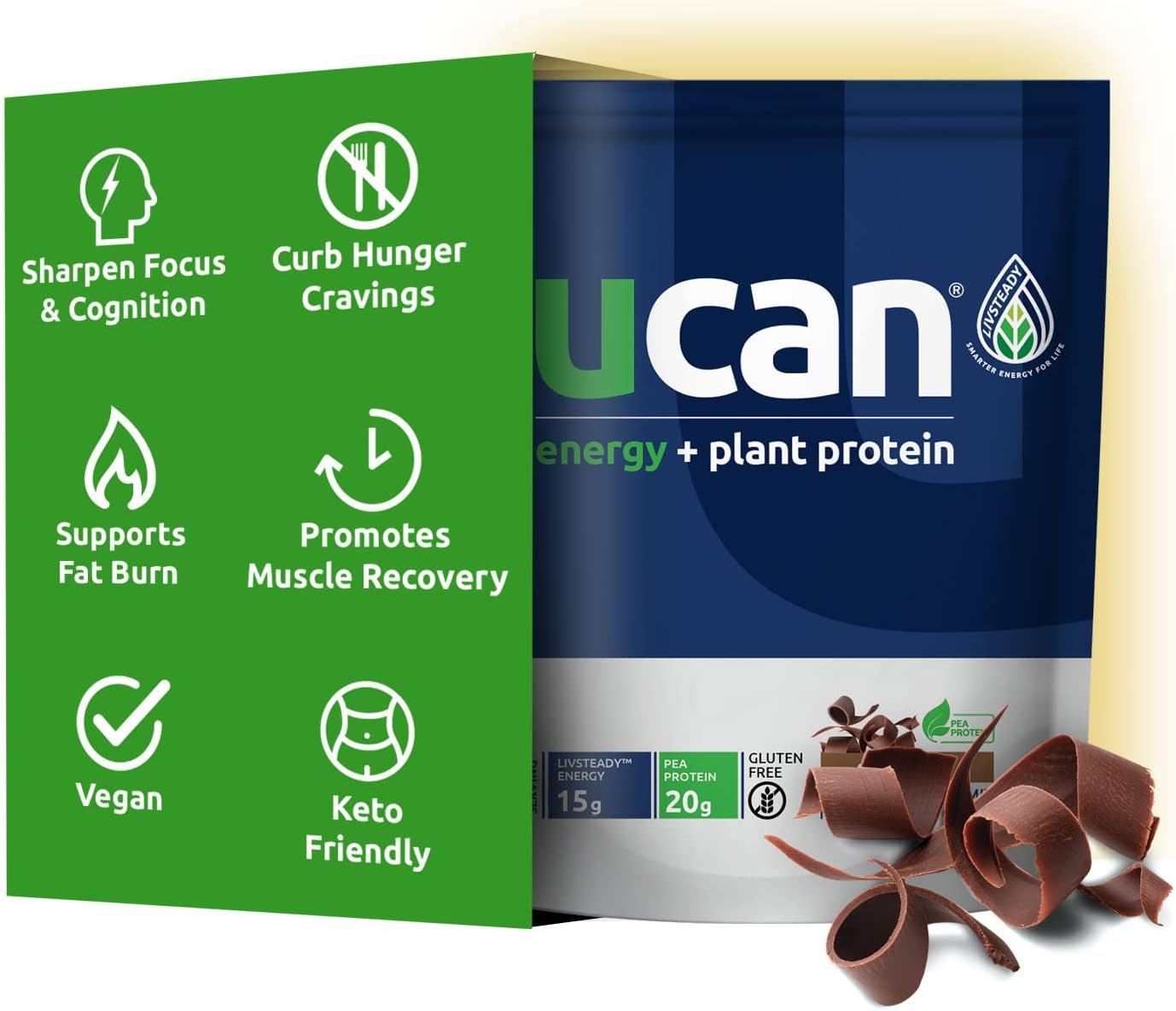 Vegan Plant Protein Powder Bundle with UCAN Energy, Vanilla & Chocolate Flavors - 20g Pea Protein with Essential Amino Acids | 24 Servings
