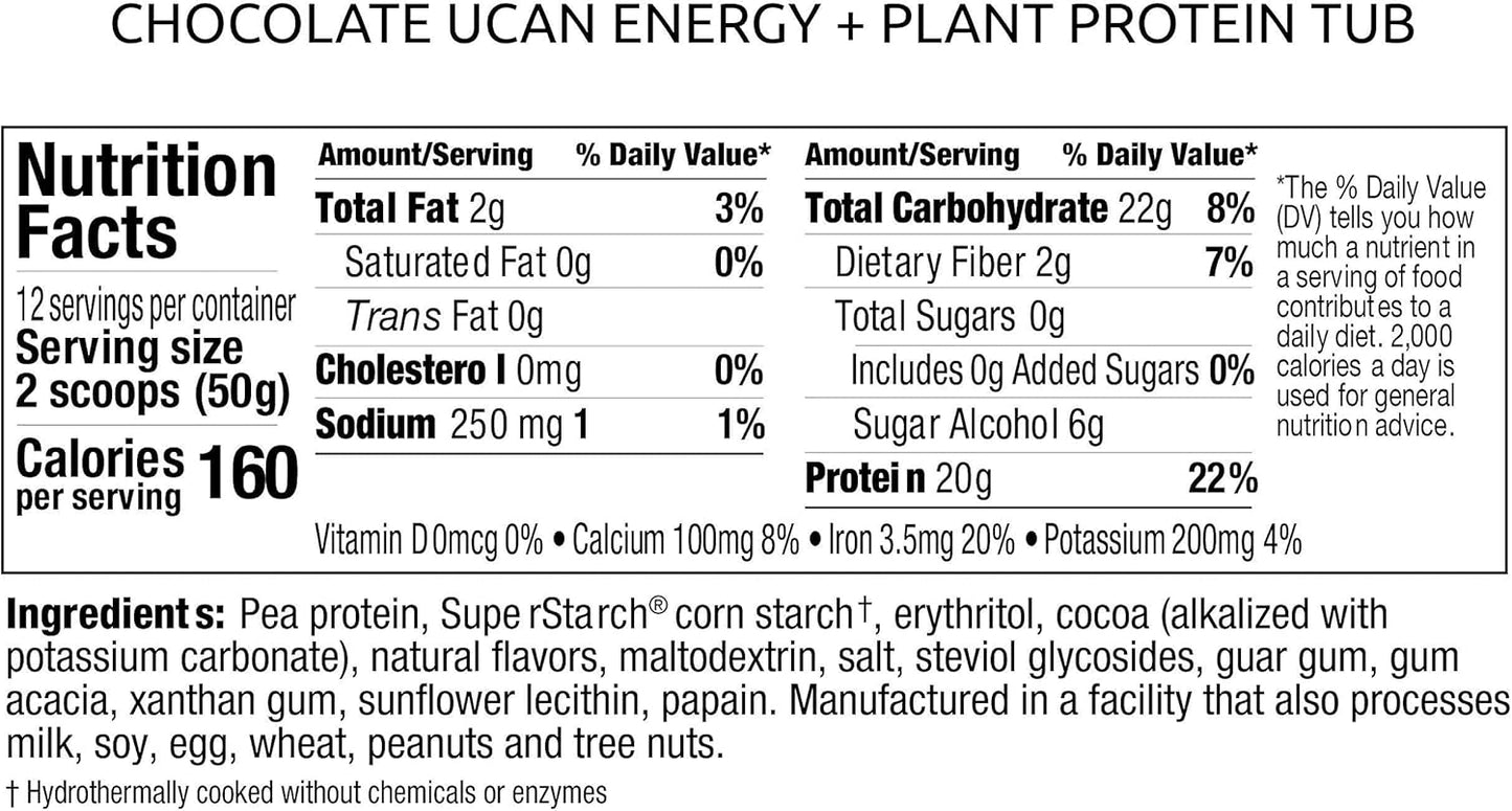 Vegan Plant Protein Powder Bundle with UCAN Energy, Vanilla & Chocolate Flavors - 20g Pea Protein with Essential Amino Acids | 24 Servings