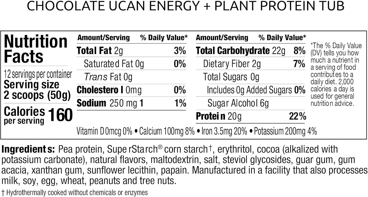 Vegan Plant Protein Powder Bundle with UCAN Energy, Vanilla & Chocolate Flavors - 20g Pea Protein with Essential Amino Acids | 24 Servings
