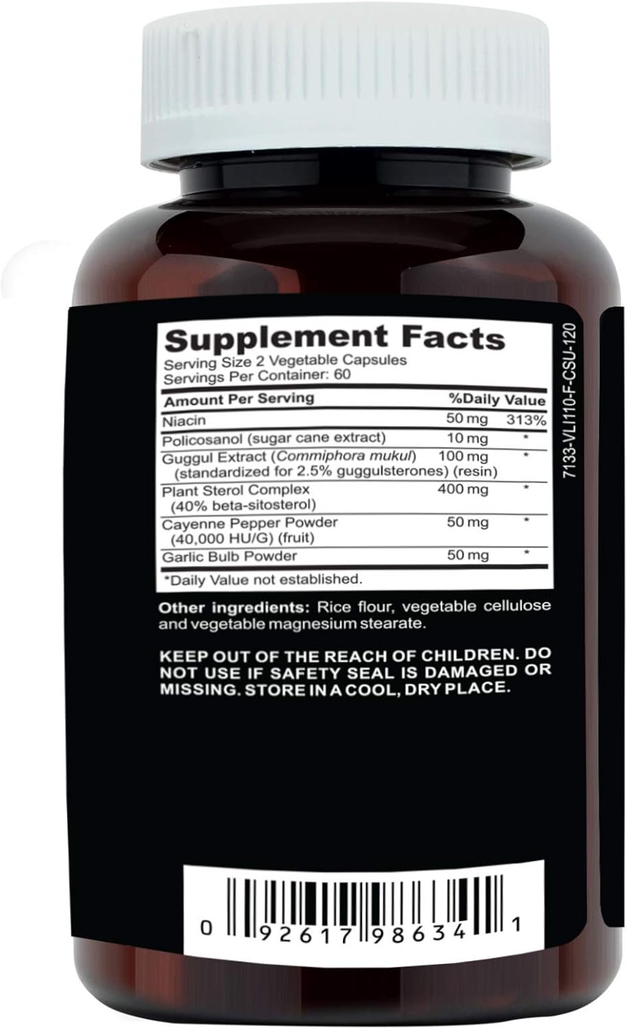 Vegan Plant Sterols Cholesterol Support Supplement with Guggul, Garlic, Niacin - 120 Capsules
