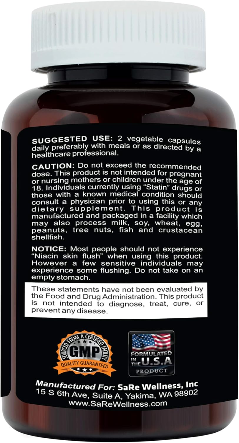 Vegan Plant Sterols Cholesterol Support Supplement with Guggul, Garlic, Niacin - 120 Capsules
