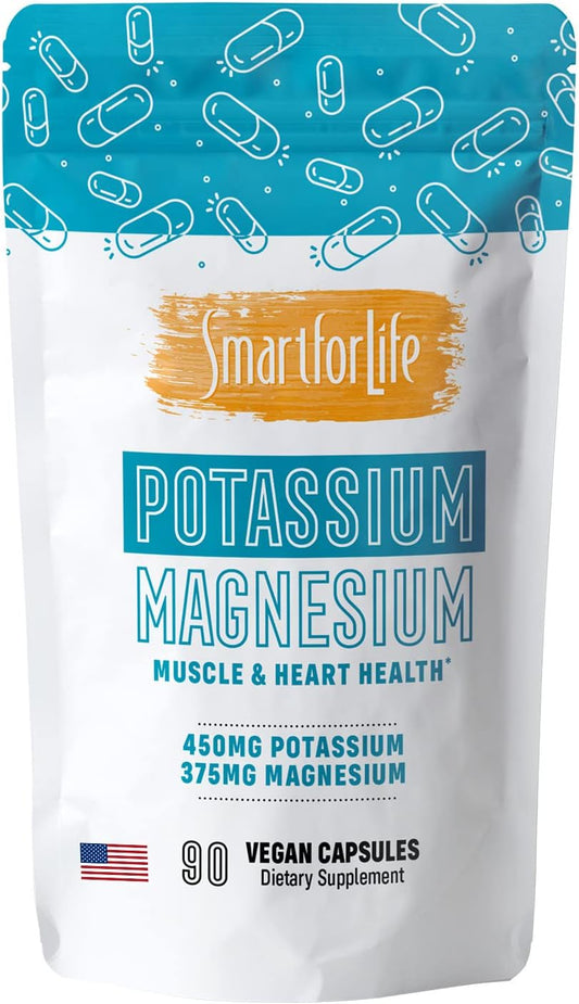 Vegan Potassium Magnesium Supplement for Vascular Health - 90 Capsules for Leg Cramps and Sleep