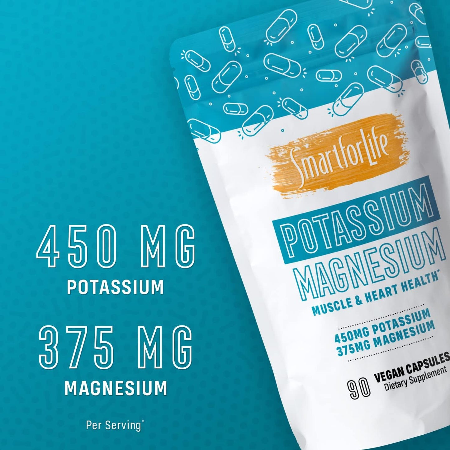 Vegan Potassium Magnesium Supplement for Vascular Health - 90 Capsules for Leg Cramps and Sleep