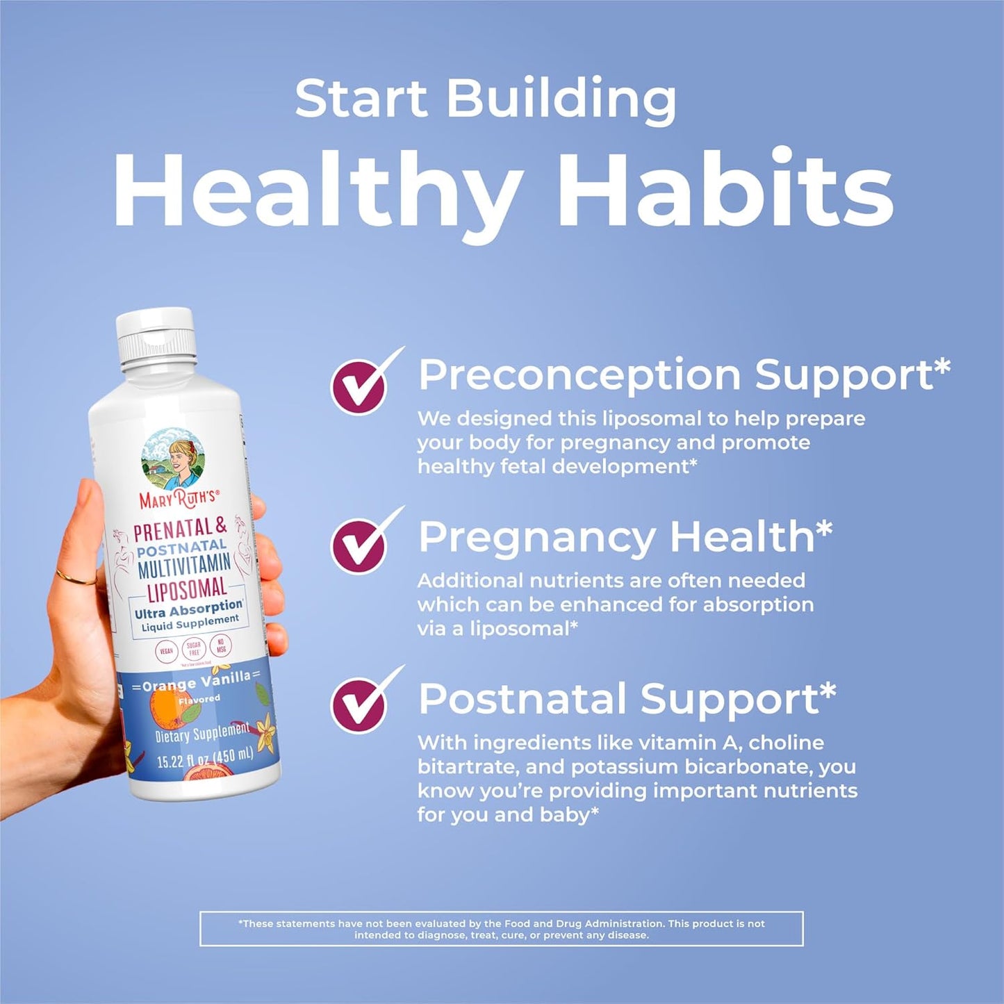 Vegan Prenatal and Postnatal Multivitamin for Women by MaryRuth Organics - Sugar Free, Non-GMO, Gluten Free - Formulated for Pre-Conception, Pregnancy, and Nursing - 30 Servings