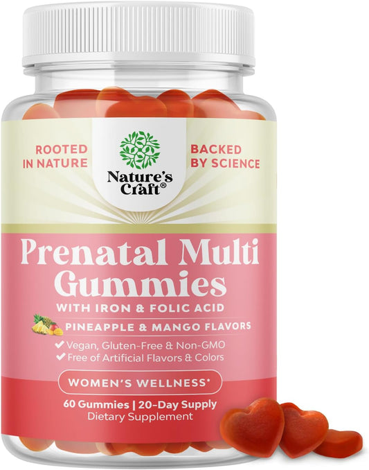 Vegan Prenatal Gummy Vitamins for Women - Iron, Folic Acid, Superfruit Blend - Chewable Pineapple Mango Formula - Trial Size