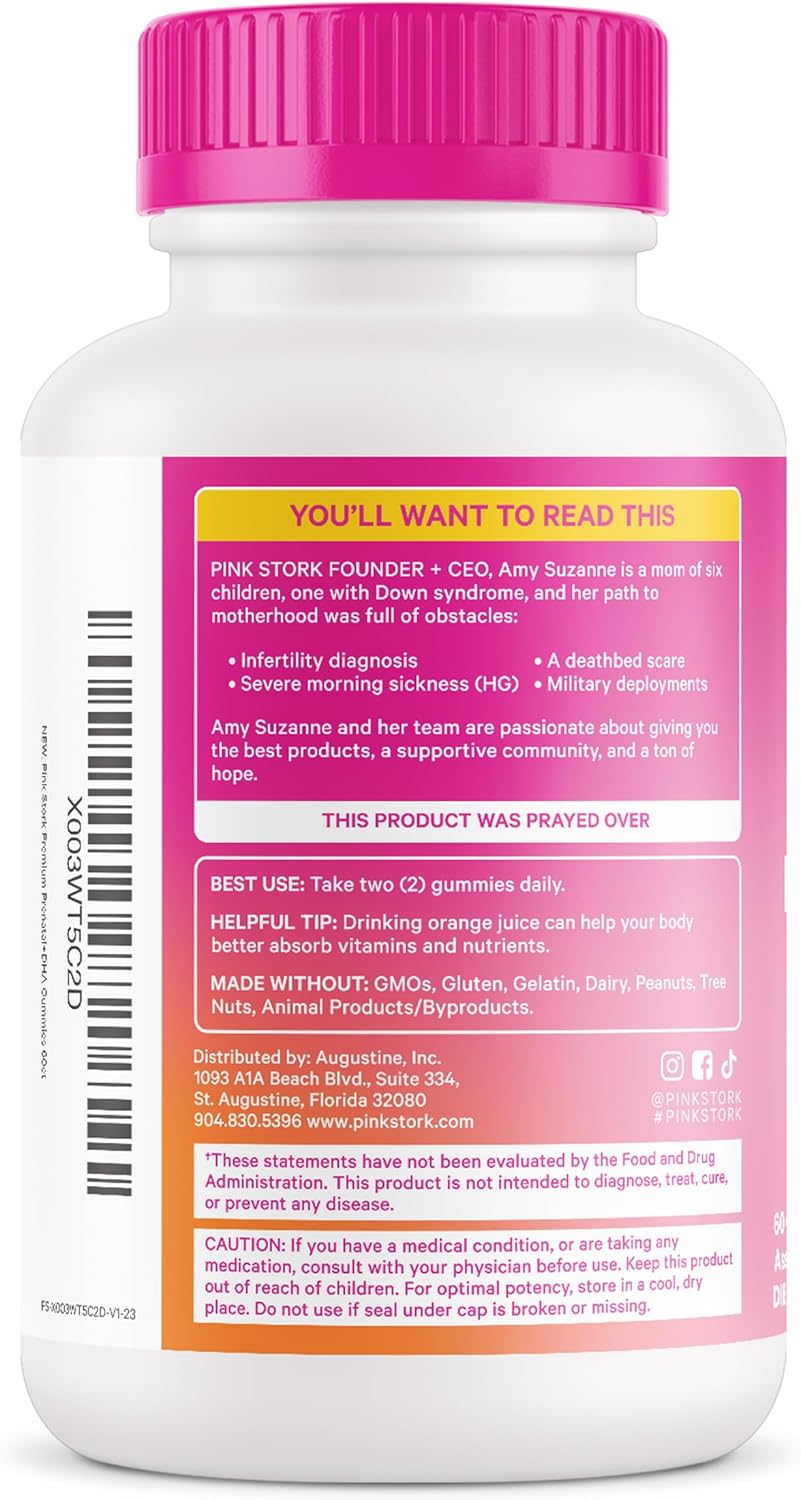 Vegan Prenatal Gummy Vitamins with DHA, Folate, Vitamin D for Pregnancy - Neural Tube & Fetal Brain Development - 60 Gummies