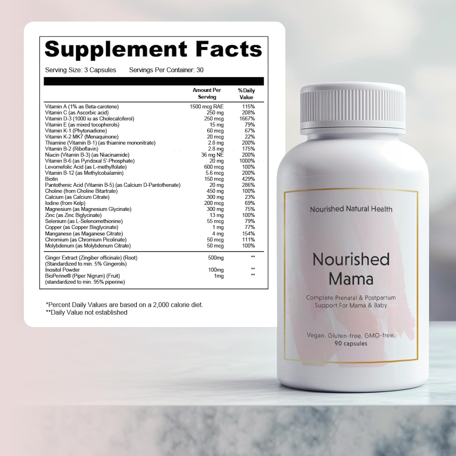 Vegan Prenatal Multi Vitamin for Pregnancy & Breastfeeding - Iron-Free with Folate & Choline - 270 Capsules