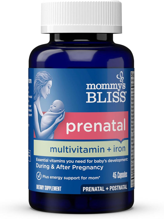 Vegan Prenatal Multivitamin for Mom and Baby Development with Iron, Folic Acid, B Vitamins, and Probiotics - Gluten Free (45 Servings)