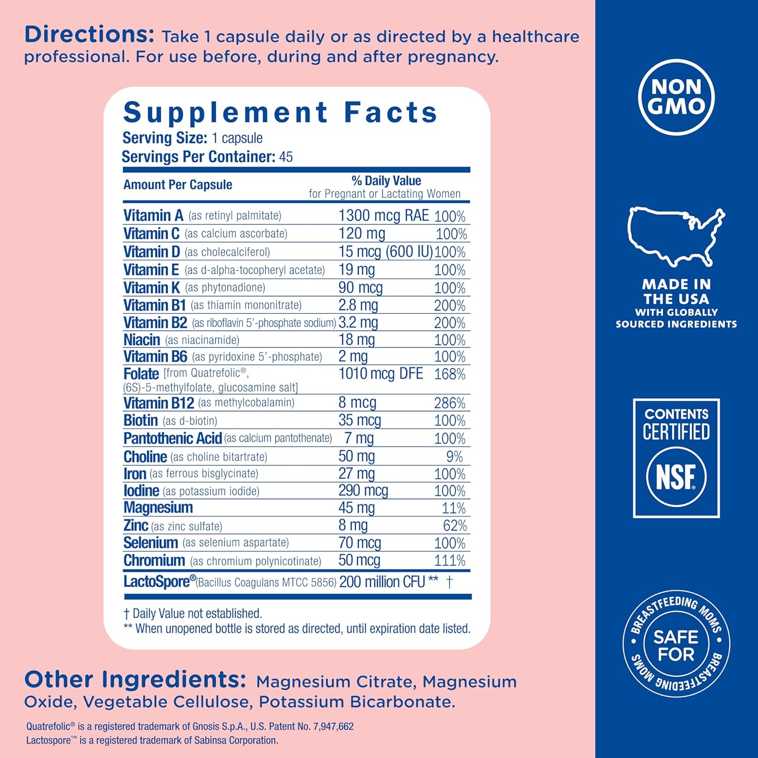 Vegan Prenatal Multivitamin for Mom and Baby Development with Iron, Folic Acid, B Vitamins, and Probiotics - Gluten Free (45 Servings)